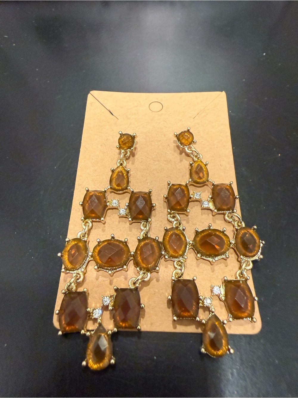 Gold-Tone Amber Drop Chandelier Earrings